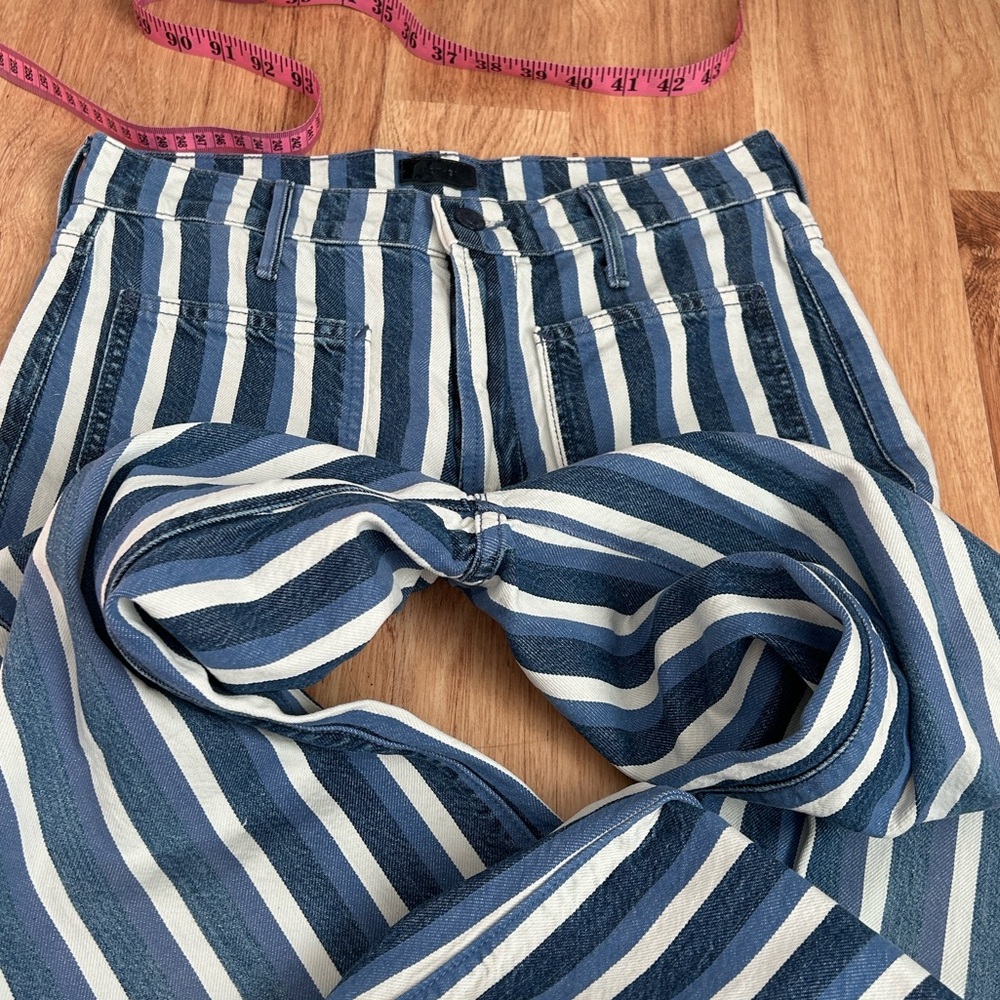 MOTHER Denim Patch Pocket Twister Sneak Blue and White Striped HighRise Jeans 26 - Picture 11 of 14